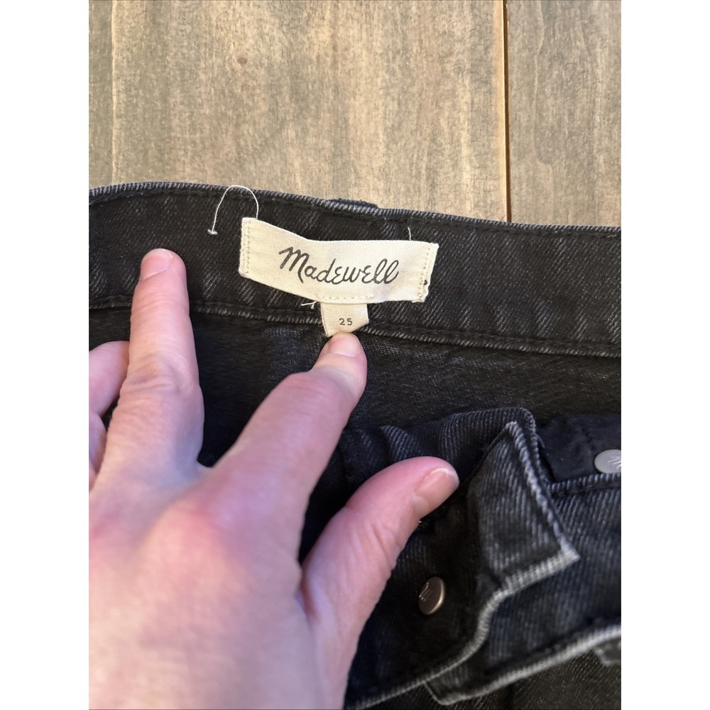 Madewell Denim Skirt A Line Size 25 Black Denim Distressed - Picture 2 of 3